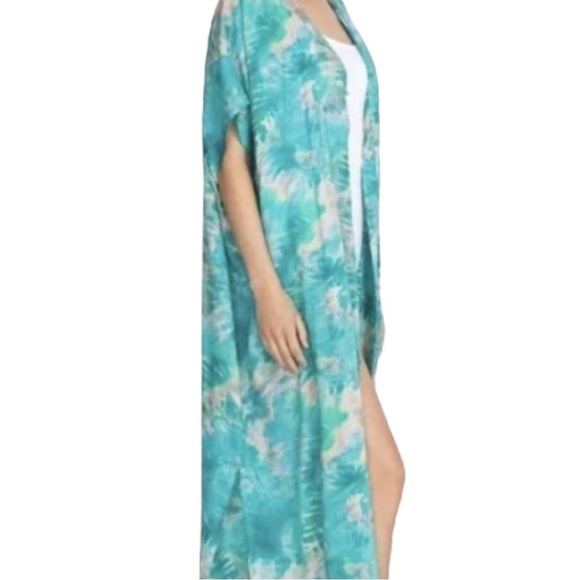Johnny Was Calme Dress V-Neck Kaftan Maxi Turquoise Tie Dye Size Small / Medium - Picture 5 of 7